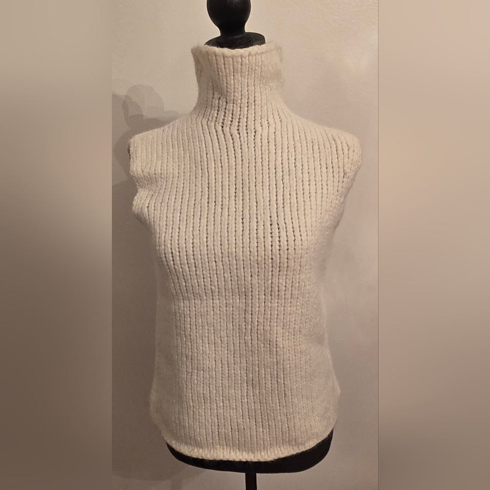 Theory Vandrona Ivory Alpaca Blend Knit Sleeveless Turtleneck Sweater Womens Med
